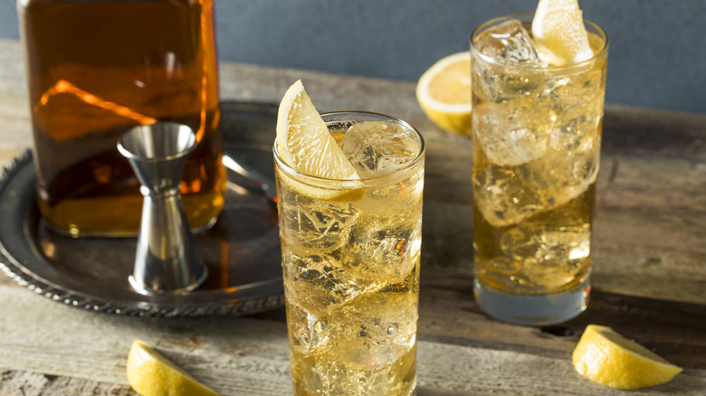 whiskey highball drinks in glasses