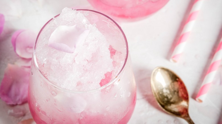Frosé cocktail with pink striped straws