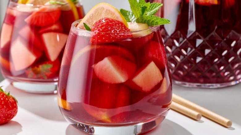 Sweet Red Sangria with fruit chunks