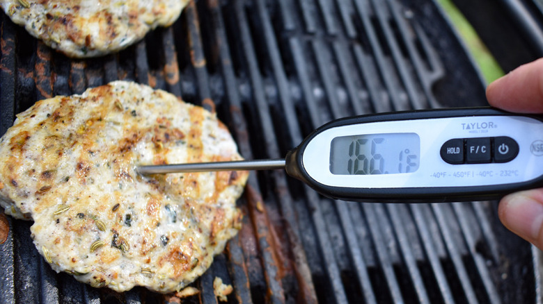 Close up of a hand using a thermometer to check the temperature 