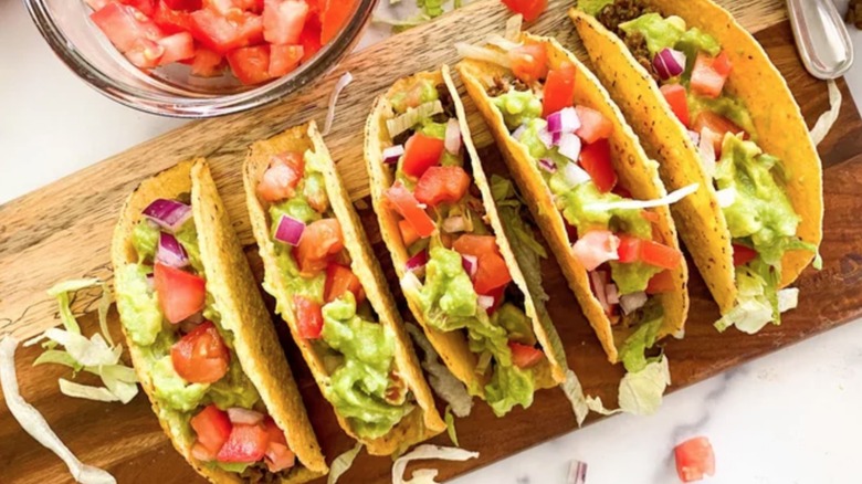 Lentil Tacos over wooden board