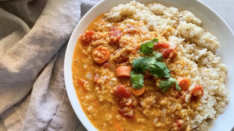 Instant Pot Red Lentil Dal with rice