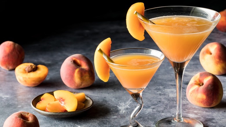 Bellinis surrounded by peaches