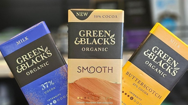 Three Green & Black's chocolate bars