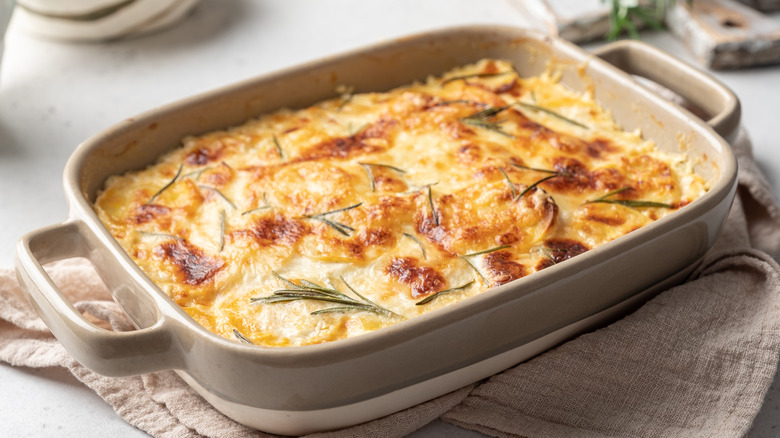 scalloped potatoes in pan