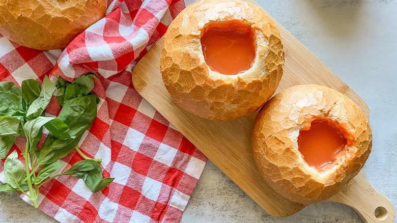 Bread bowls with soup