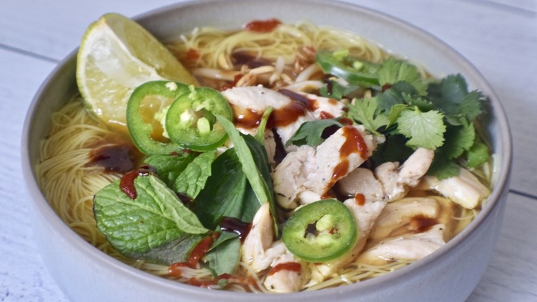 Vietnamese pho soup with chicken 