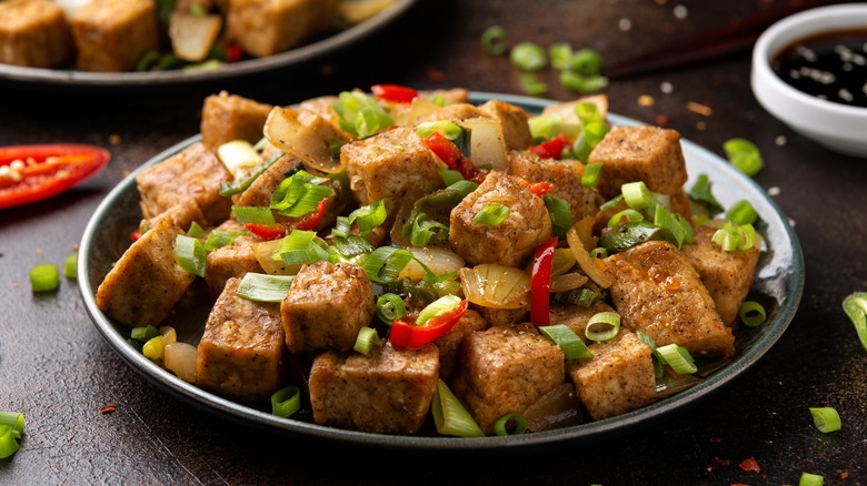 Crispy tofu dish with chilis