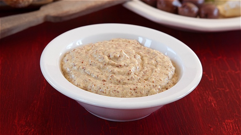 Bowl of stone ground mustard