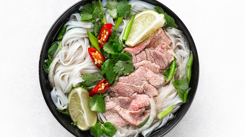 Bowl of pho with rice noodles