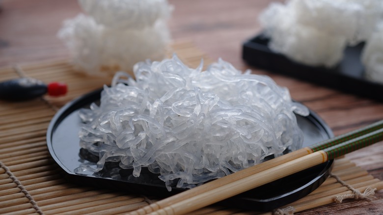 Shirataki noodles on a plate