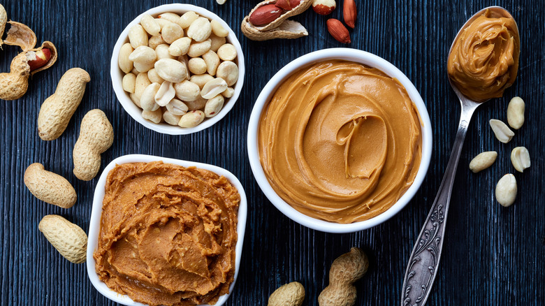 Bowls of nuts and nut butters