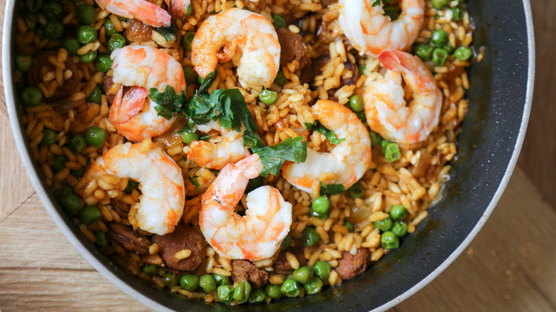 Paella with shrimp