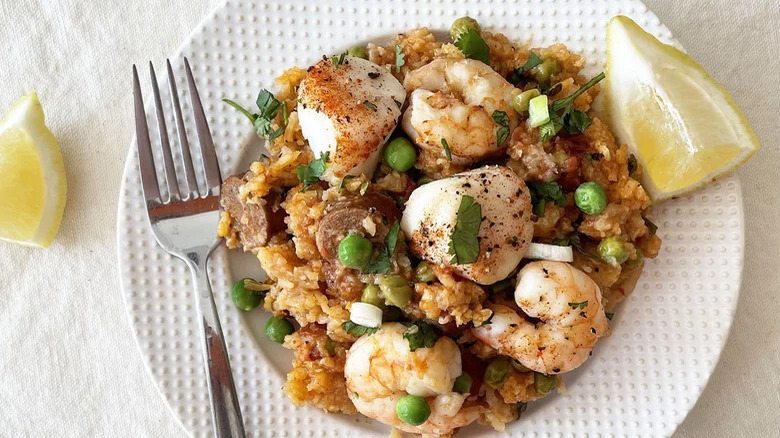 Seafood Paella with shrimp and scallops