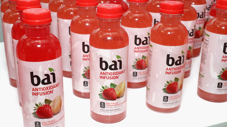 Rows of Bai flavored water bottles