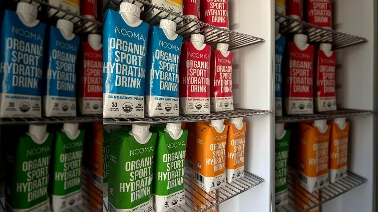 NOOMA sports drinks on fridge shelves