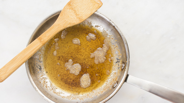 Brown butter in frying pan