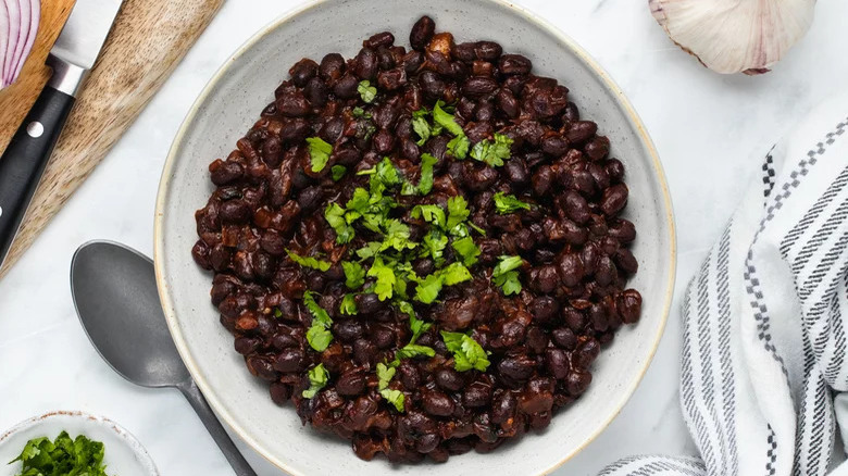 Mexican black beans in bowl