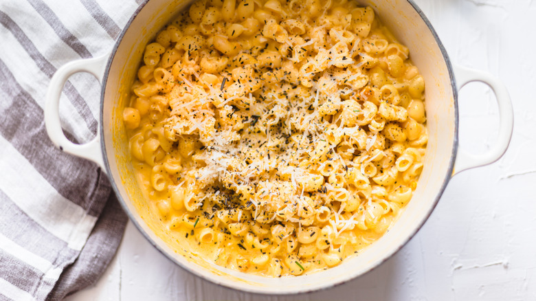 pumpkin mac and cheese in pot