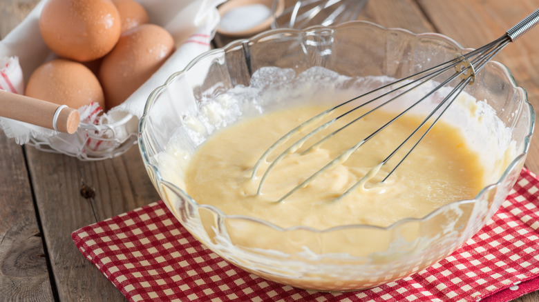 cake batter sitting in bowl