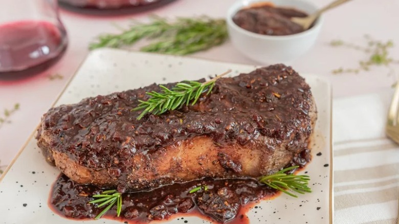 Steak in red wine sauce