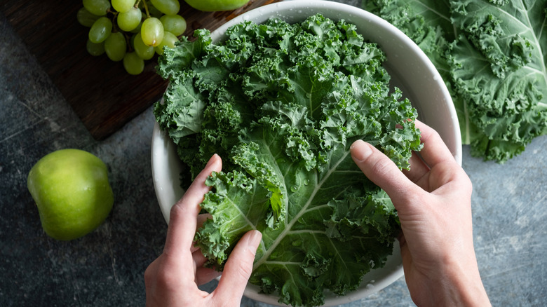 kale leaves in bowl