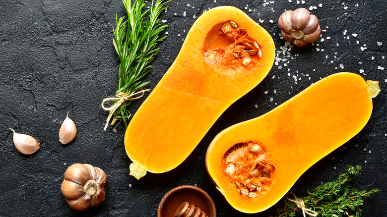 butternut squash halves with spices