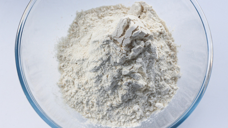 Self-raising flour in a mixing bowl.