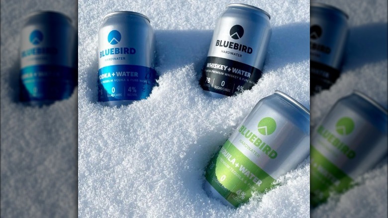 Bluebird Hardwater canned cocktails in snow