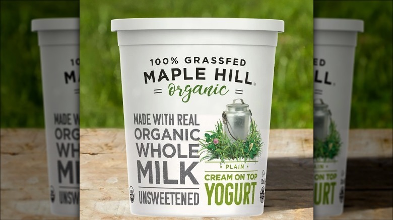 A container of Maple Hill Creamery