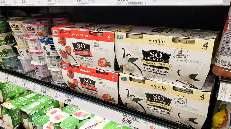 Several packs of So Delicious's Dairy Free yogurts