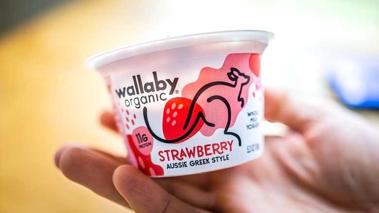 A cup of Wallaby Organic Strawberry Yogurt