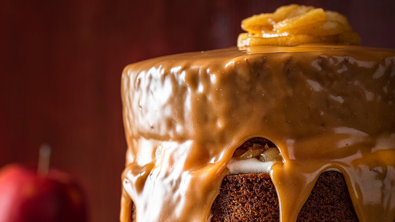 caramel apple cake close up