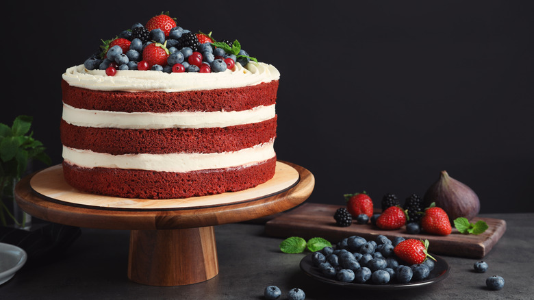 red velvet cake on a stand