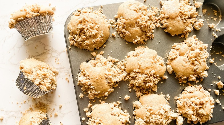 Coffee cake muffins in pan