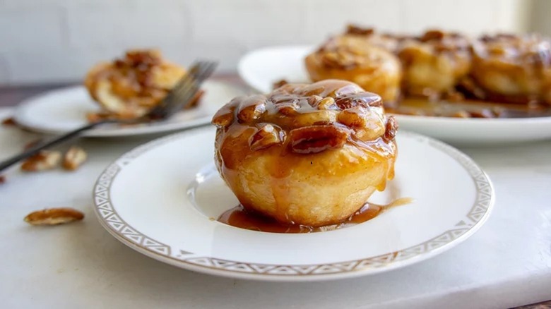 Pecan sticky bun on plate