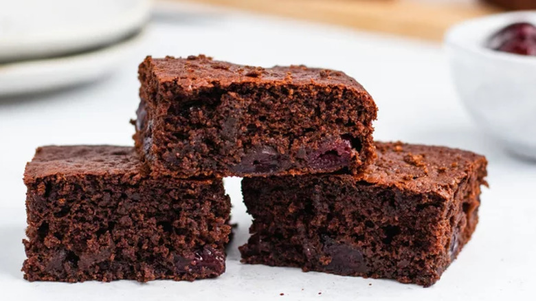 three slices of chocolate cherry cake