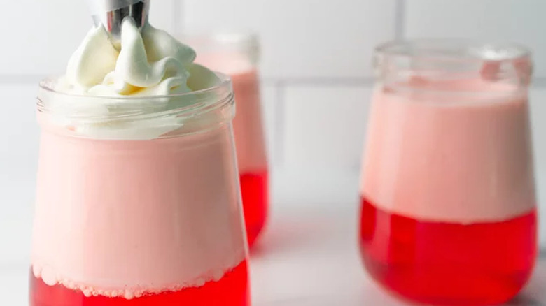 Glass jars of layered Jell-O