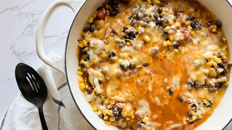 cheesy taco skillet in pot