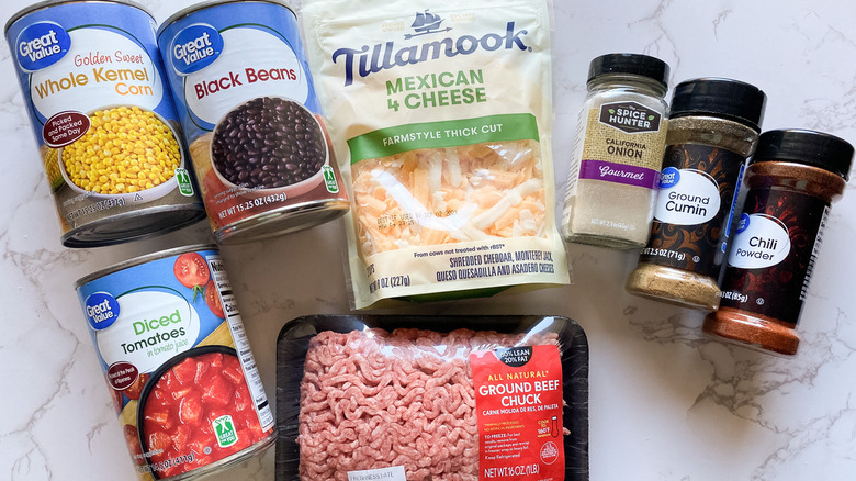 ingredients for cheesy taco skillet 