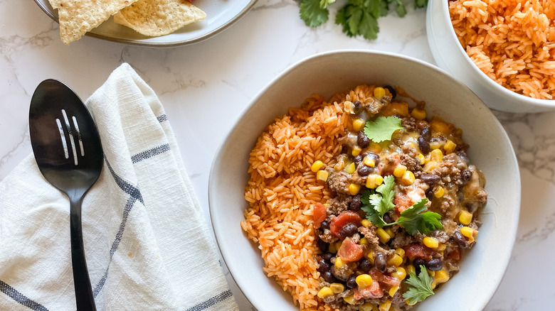 rice, beef, and beans