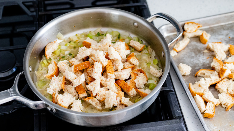 bread in a pan for stovetop stuffing