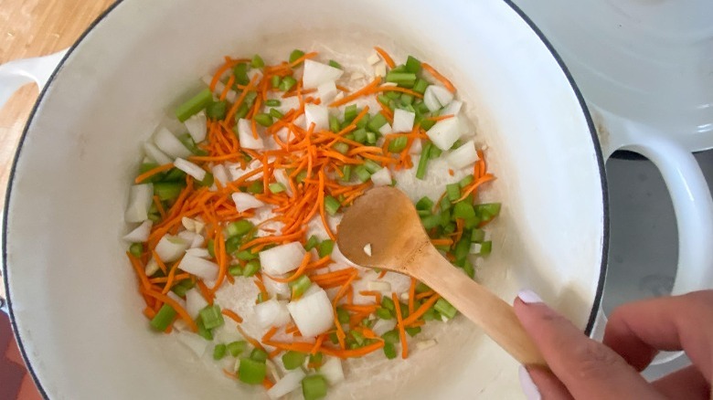 mirepoix in large pot