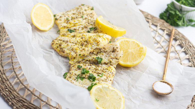 Baked haddock and lemons