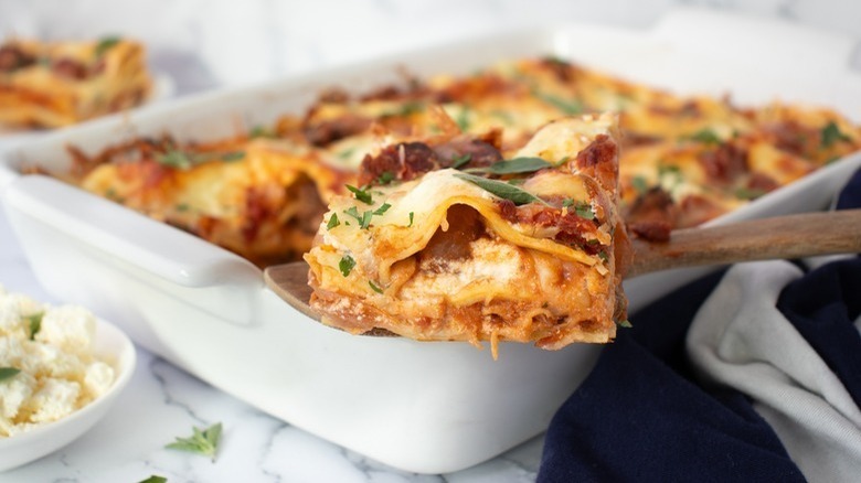 Lasagna in white dish