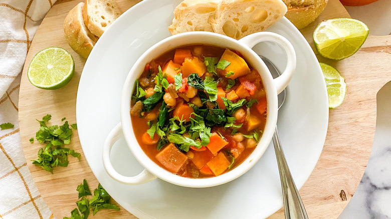 Moroccan pumpkin stew in bowl