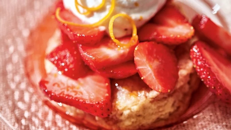 Vegan Strawberry-Orange Shortcake with garnish