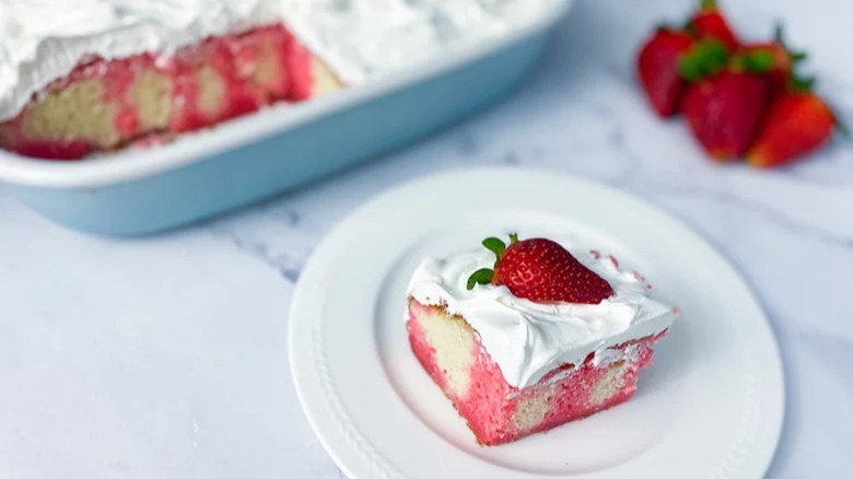 Jell-O Poke Cake with strawberry