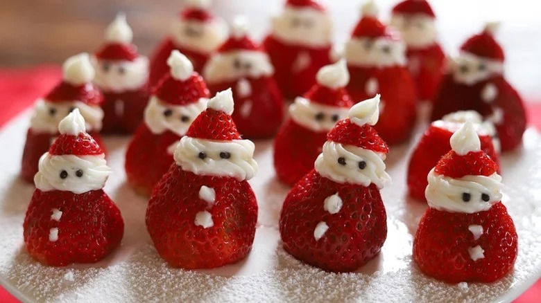 plate of strawberry santas