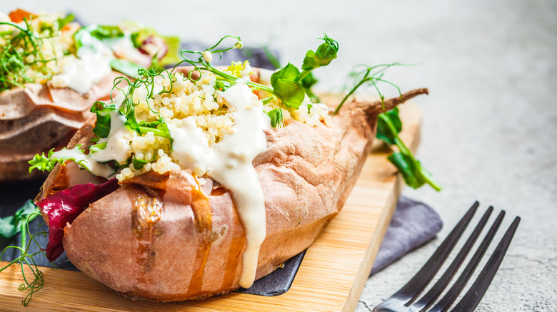 baked sweet potato with tahini